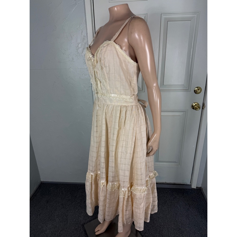 Vintage 70s Gunne Sax Dress 13 Prairie Floral Lace Cottage Bohemian Cream U24 - Picture 3 of 8